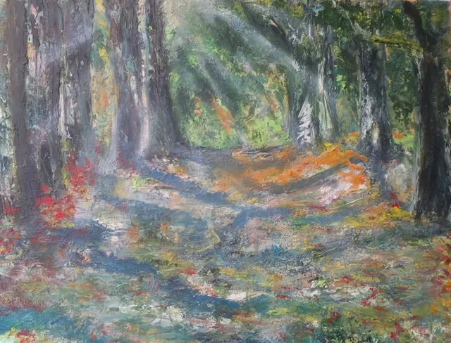 Sous bois, 81 × 60 cm — peinture d’Alain Bouillaguet