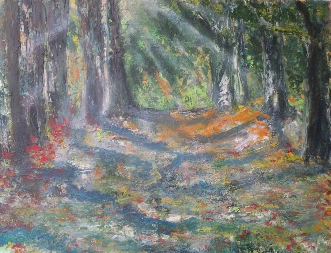 Sous bois, 81 × 60 cm — peinture d’Alain Bouillaguet