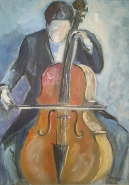 Le violoncelliste, 61 × 50 cm — peinture d’Alain Bouillaguet