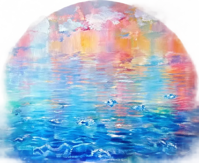 Soleil couchant, 61 × 50 cm — peinture d’Alain Bouillaguet