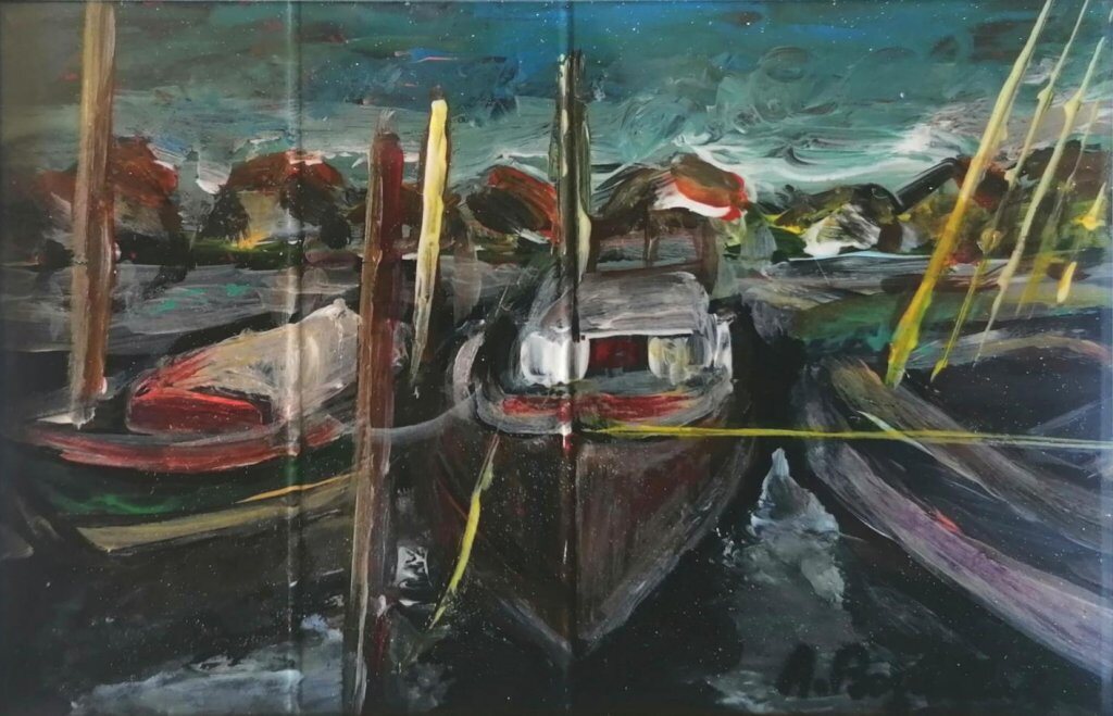 Crépuscule, 10 × 15 cm — peinture d’Alain Bouillaguet