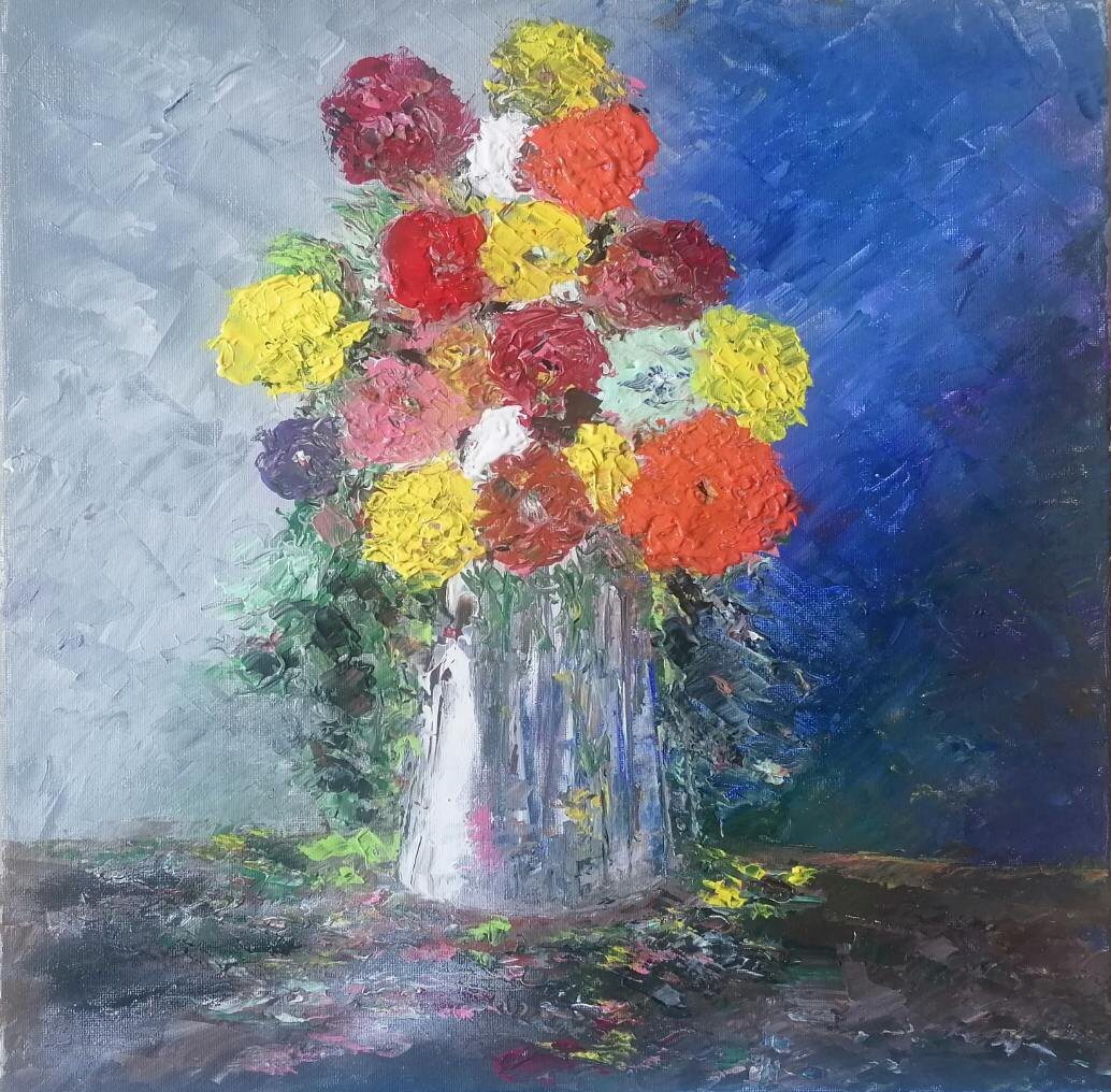 Vase de Fleurs, 40 × 40 cm — peinture d’Alain Bouillaguet