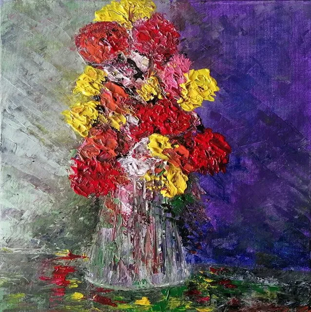 Vase de Fleurs, 40 × 40 cm — peinture d’Alain Bouillaguet