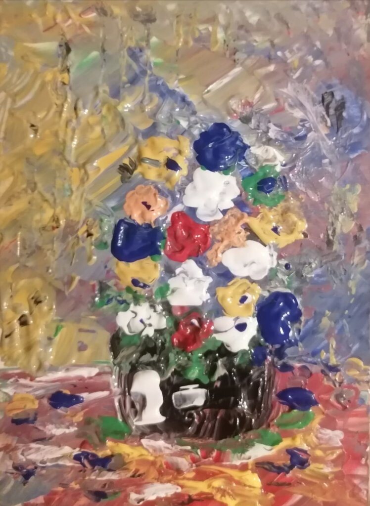 Vase de fleurs, 13 × 18 cm — peinture d’Alain Bouillaguet