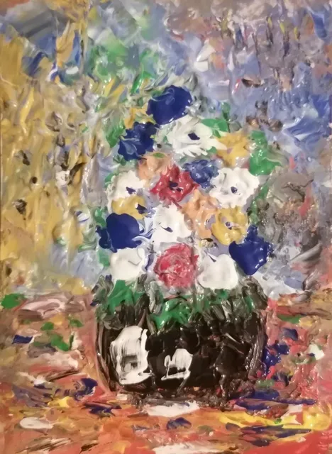 Vase de fleurs, 13 × 18 cm — peinture d’Alain Bouillaguet