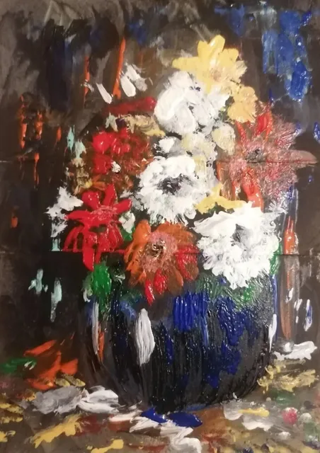 Vase de fleurs, 13 × 18 cm — peinture d’Alain Bouillaguet
