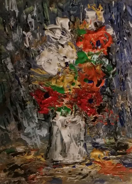 Vase de fleurs, 13 × 18 cm — peinture d’Alain Bouillaguet
