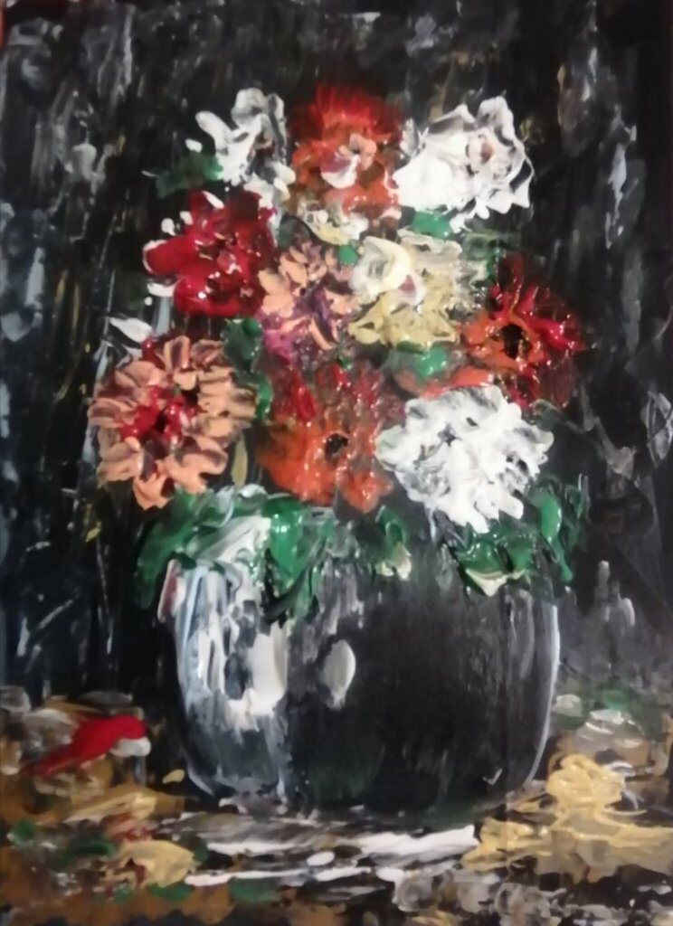 Vase de fleurs, 13 × 18 cm — peinture d’Alain Bouillaguet