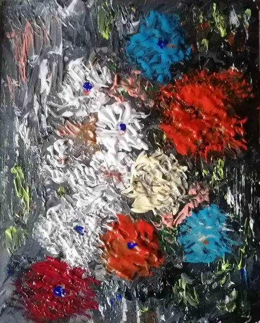 Vase de fleurs, 13 × 18 cm — peinture d’Alain Bouillaguet