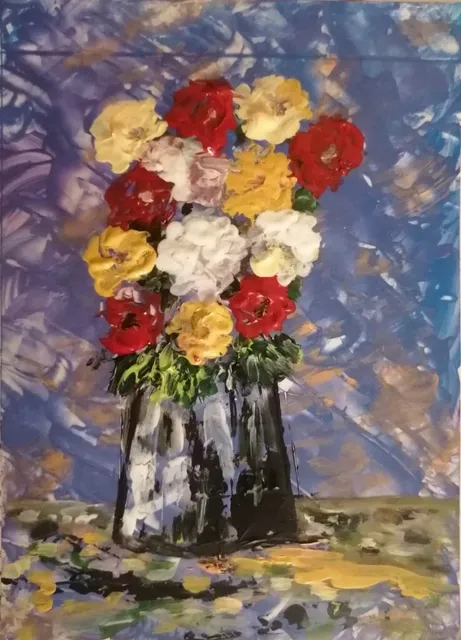 Vase de fleurs, 13 × 18 cm — peinture d’Alain Bouillaguet
