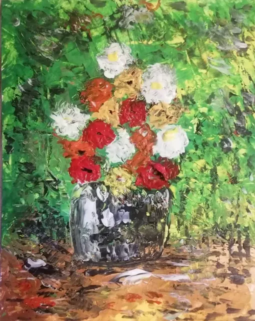 Vase de fleurs, 13 × 18 cm — peinture d’Alain Bouillaguet