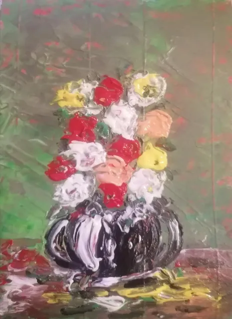 Vase de fleurs, 13 × 18 cm — peinture d’Alain Bouillaguet