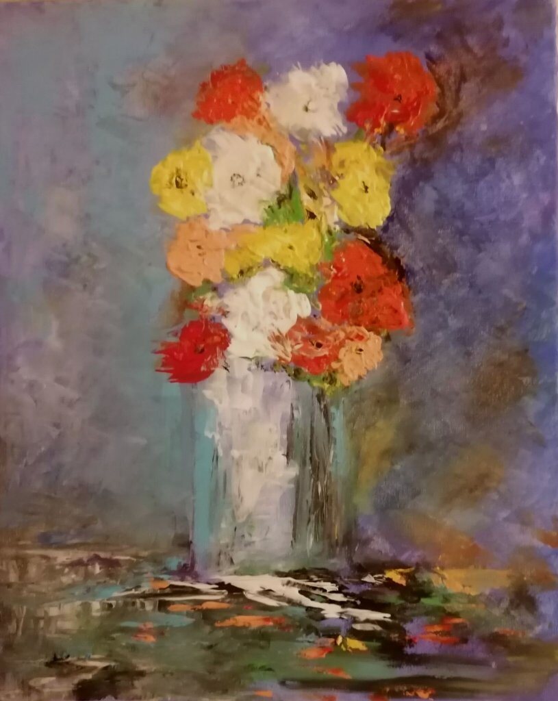 Vase de fleurs, 61 × 50 cm — peinture d’Alain Bouillaguet