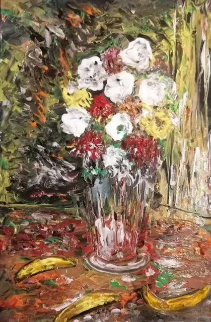 Le vase aux bananes, 24 × 30 cm — peinture d’Alain Bouillaguet