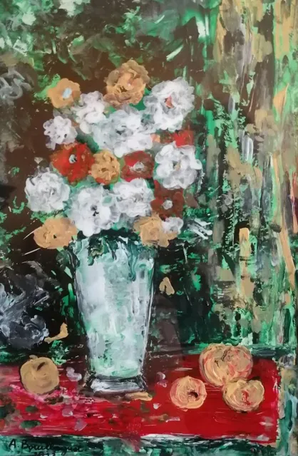 Le vase aux pommes, 24 × 30 cm — peinture d’Alain Bouillaguet