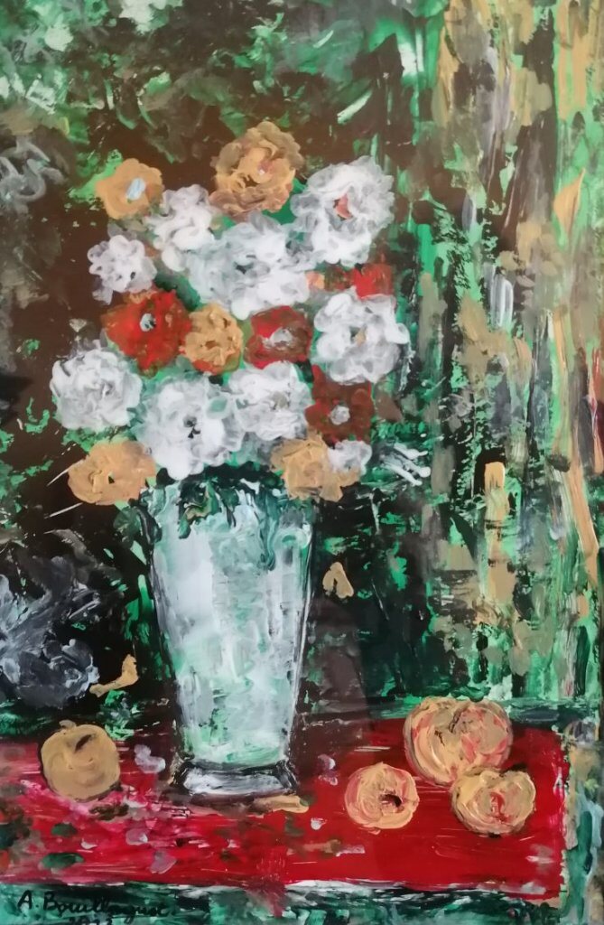 Le vase aux pommes, 24 × 30 cm — peinture d’Alain Bouillaguet