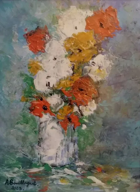 Vase de fleurs, 13 × 18 cm — peinture d’Alain Bouillaguet