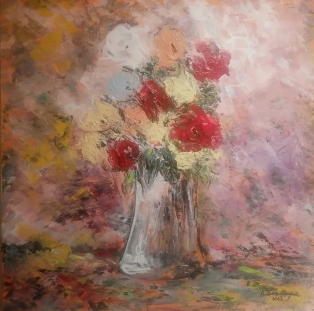 Vase de fleurs, 50 × 50 cm — peinture d’Alain Bouillaguet
