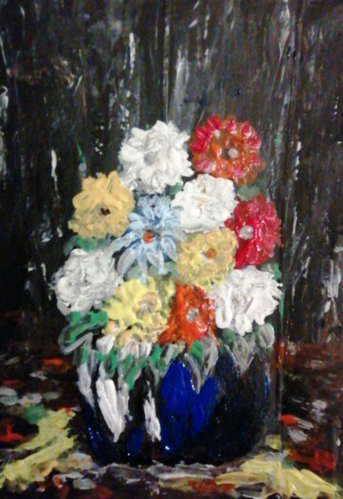 Vase de fleurs, 13 × 18 cm — peinture d’Alain Bouillaguet