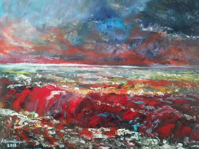 La vague rouge, 61 × 50 cm — peinture d’Alain Bouillaguet