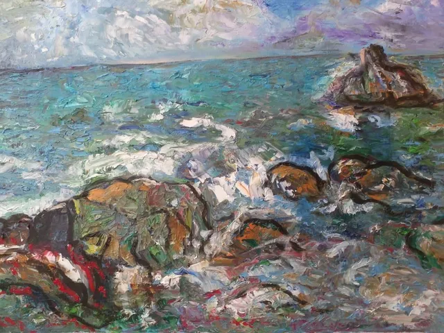 Mer de Bretagne, 61 × 50 cm — peinture d’Alain Bouillaguet