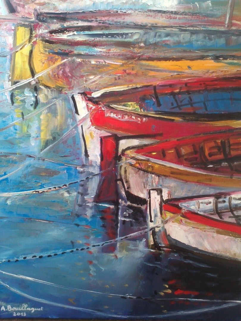 Les barques, 61 × 50 cm — peinture d’Alain Bouillaguet