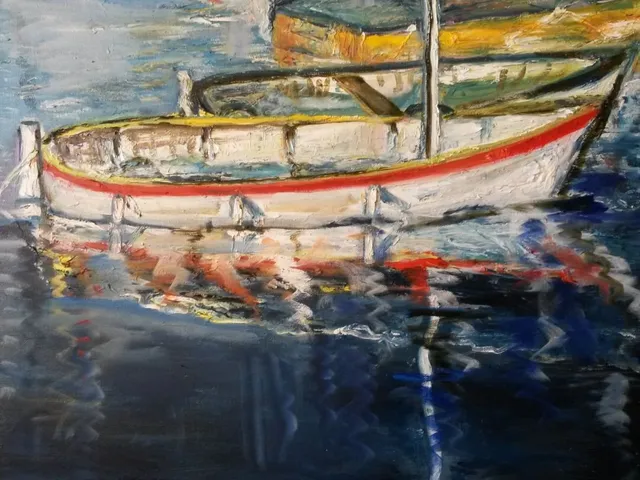 Les barques, 61 × 50 cm — peinture d’Alain Bouillaguet