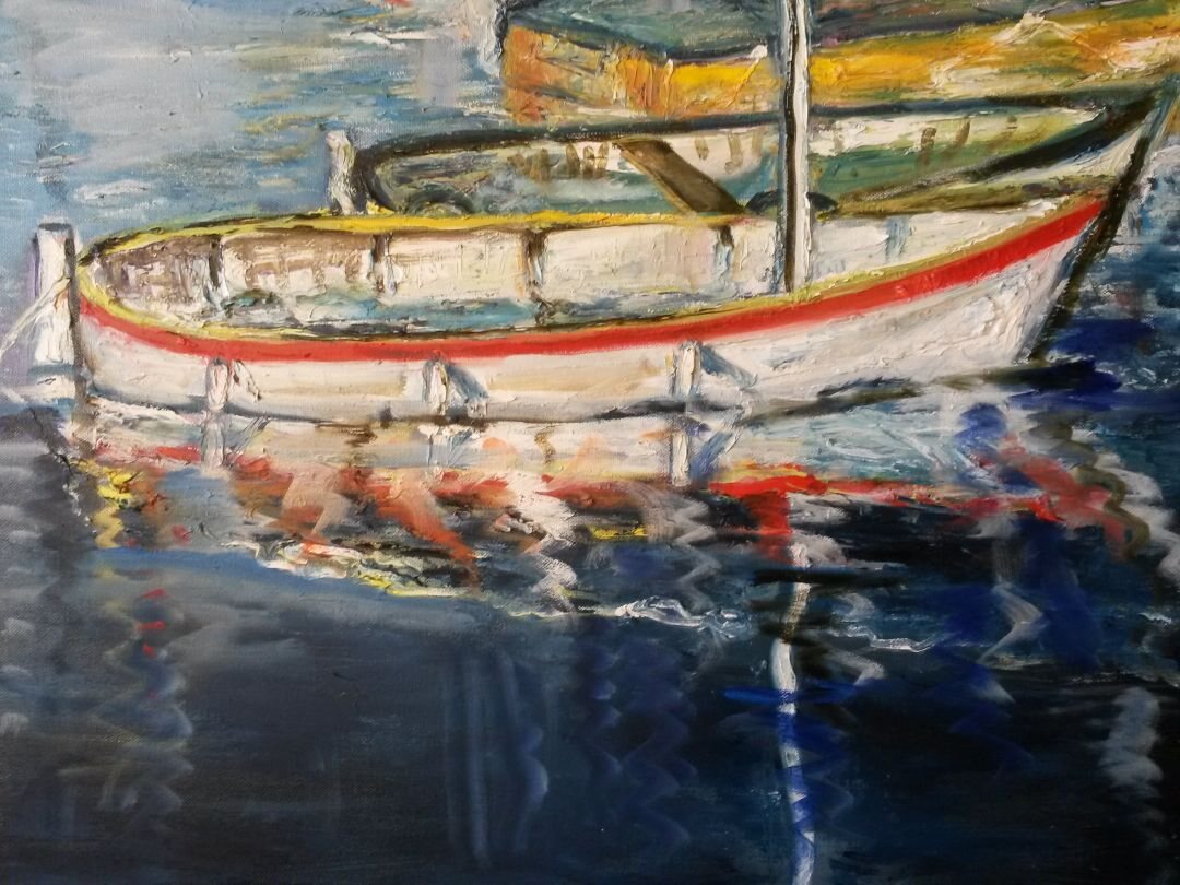 Les barques, 61 × 50 cm — peinture d’Alain Bouillaguet