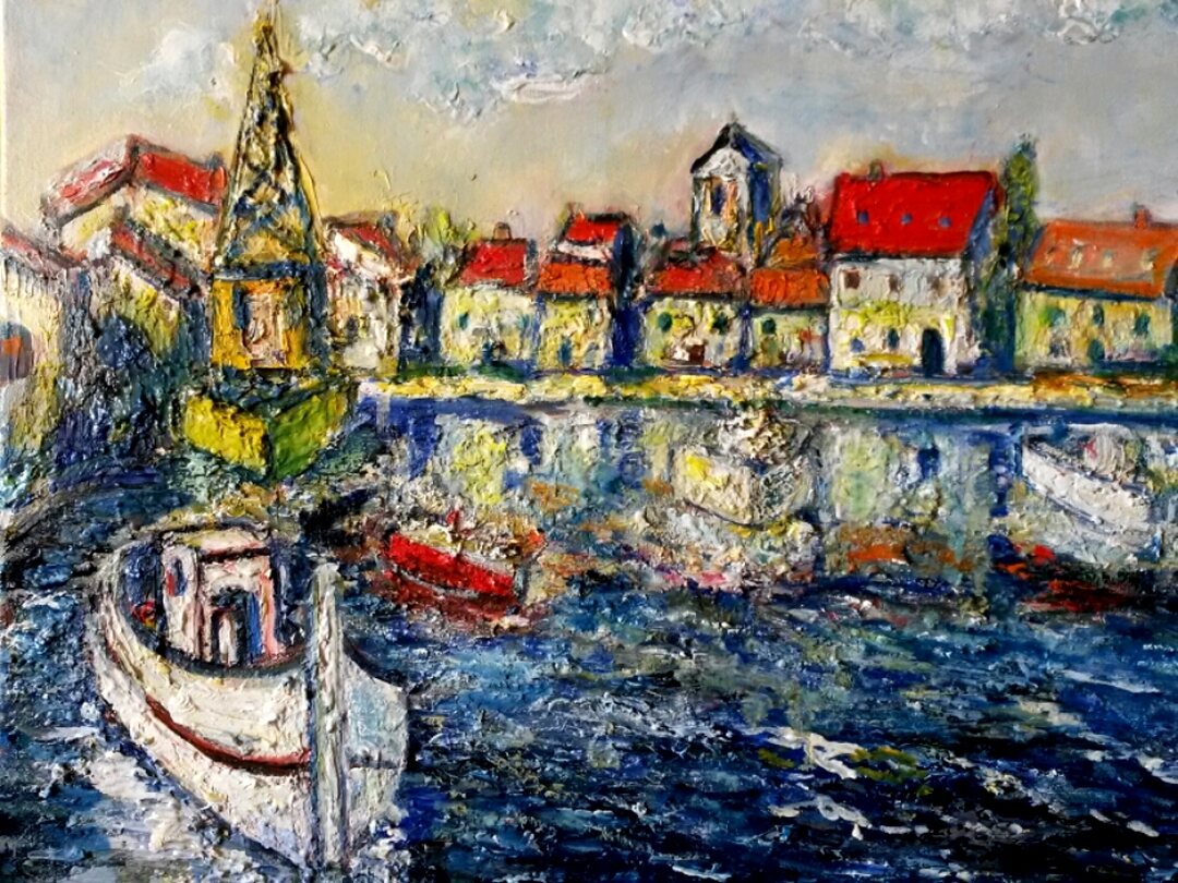 Mèze sur l'étang de Thau, 61 × 50 cm — peinture d’Alain Bouillaguet