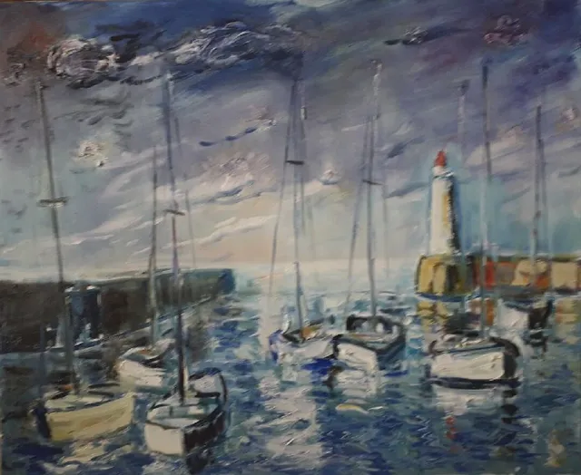 Port-Joinville, 50 × 61 cm — peinture d’Alain Bouillaguet