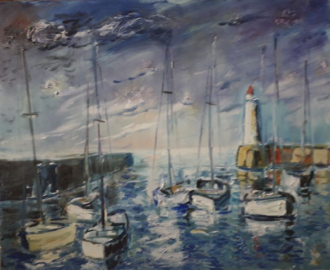 Port-Joinville, 50 × 61 cm — peinture d’Alain Bouillaguet