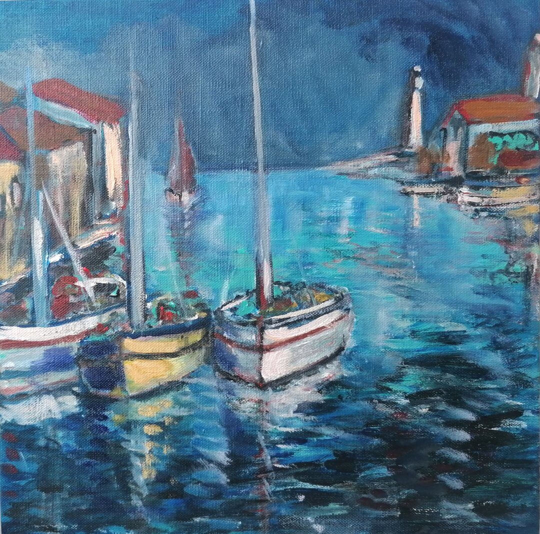 Le Grau du Roi, 30 × 30 cm — peinture d’Alain Bouillaguet