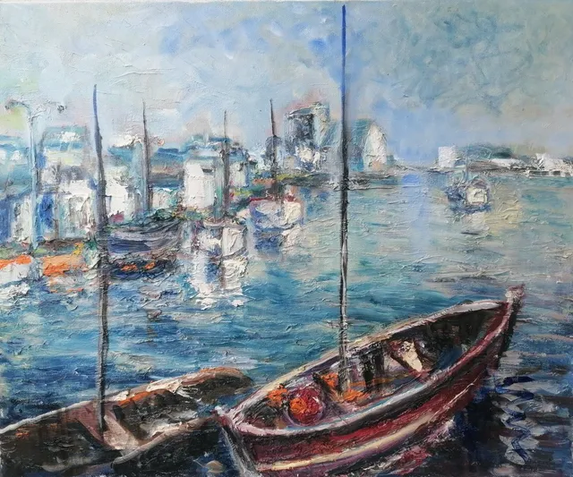 Barfleur, 61 × 50 cm — peinture d’Alain Bouillaguet