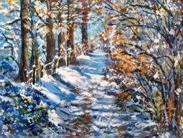 Les couleurs de l'hiver, 55 × 46 cm — peinture d’Alain Bouillaguet