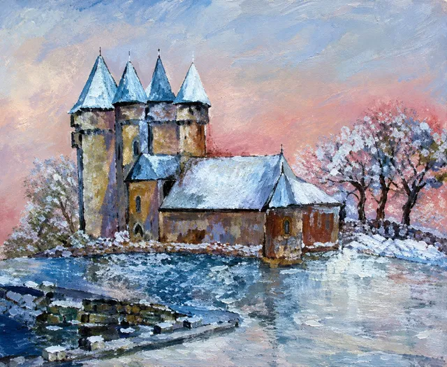 Neige à Val, 61 × 50 cm — peinture d’Alain Bouillaguet