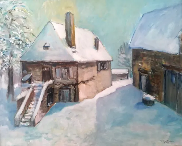 Ma maison natale de Saint Bonnet, 61 × 50 cm — peinture d’Alain Bouillaguet