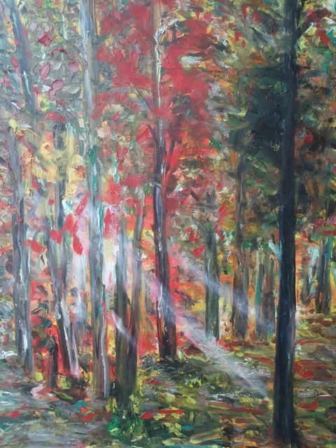 Sous bois, 61 × 50 cm — peinture d’Alain Bouillaguet