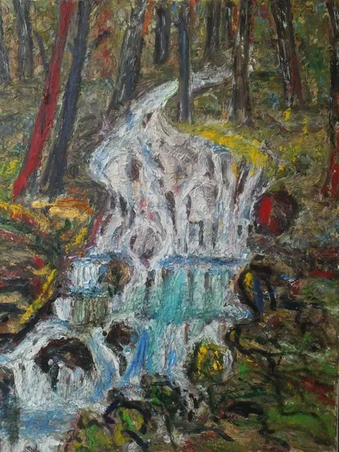 La cascade, 61 × 50 cm — peinture d’Alain Bouillaguet