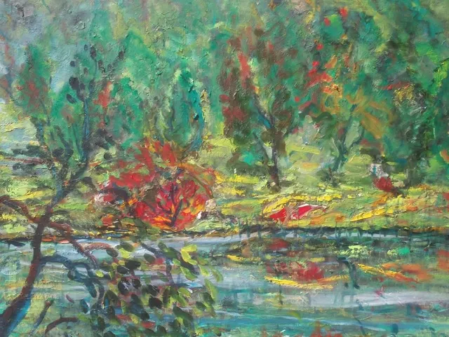 Petit lac de montagne, 61 × 50 cm — peinture d’Alain Bouillaguet