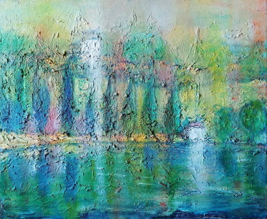 Plan d'eau du Causse, 61 × 50 cm — peinture d’Alain Bouillaguet