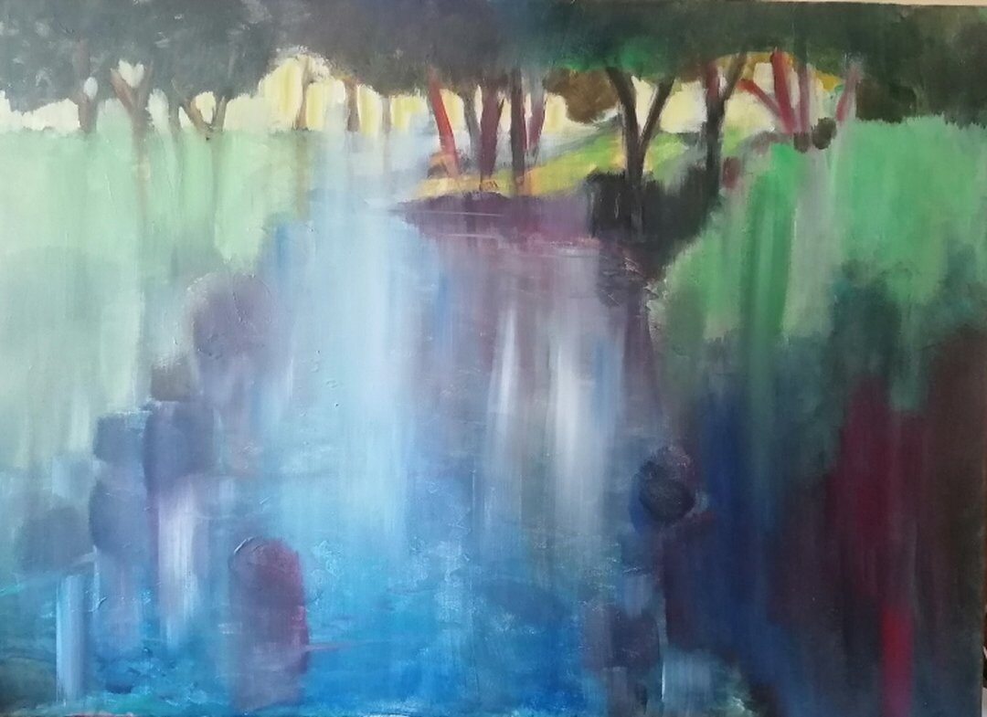 La Vézère à Treignac, 73 × 100 cm — peinture d’Alain Bouillaguet