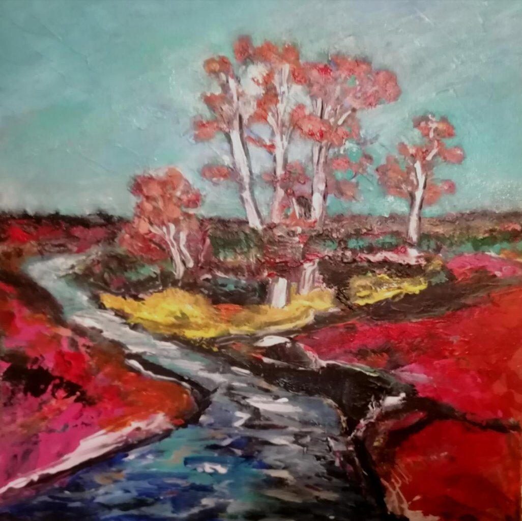 Le ruisseau, 40 × 40 cm — peinture d’Alain Bouillaguet