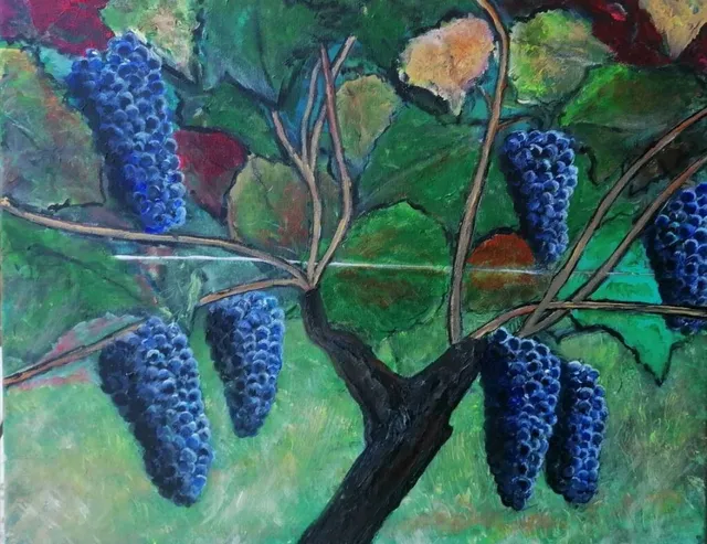 Le cep, 40 × 40 cm — peinture d’Alain Bouillaguet
