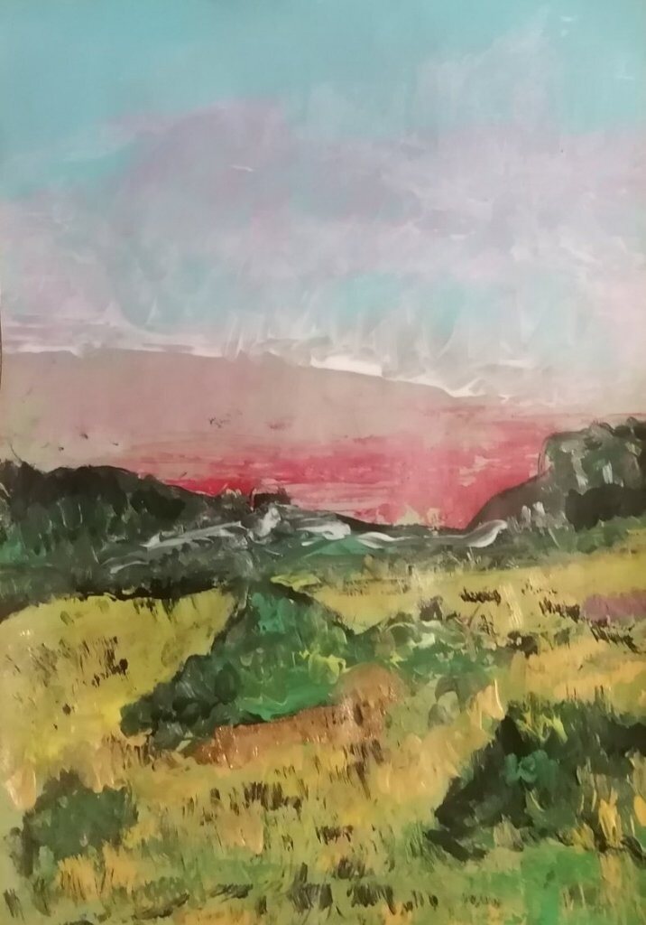 Bassin corrézien, 13 × 18 cm — peinture d’Alain Bouillaguet