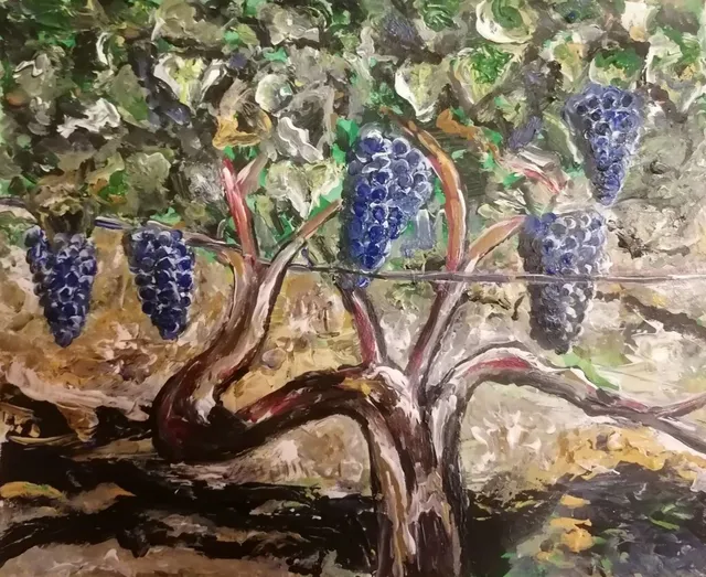 Le cep, 24 × 30 cm — peinture d’Alain Bouillaguet