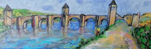 Pont Valentré, 40 × 20 cm — peinture d’Alain Bouillaguet