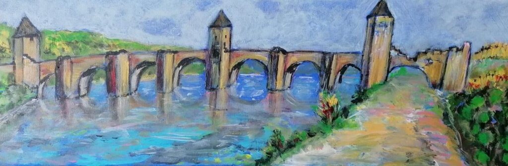 Pont Valentré, 40 × 20 cm — peinture d’Alain Bouillaguet