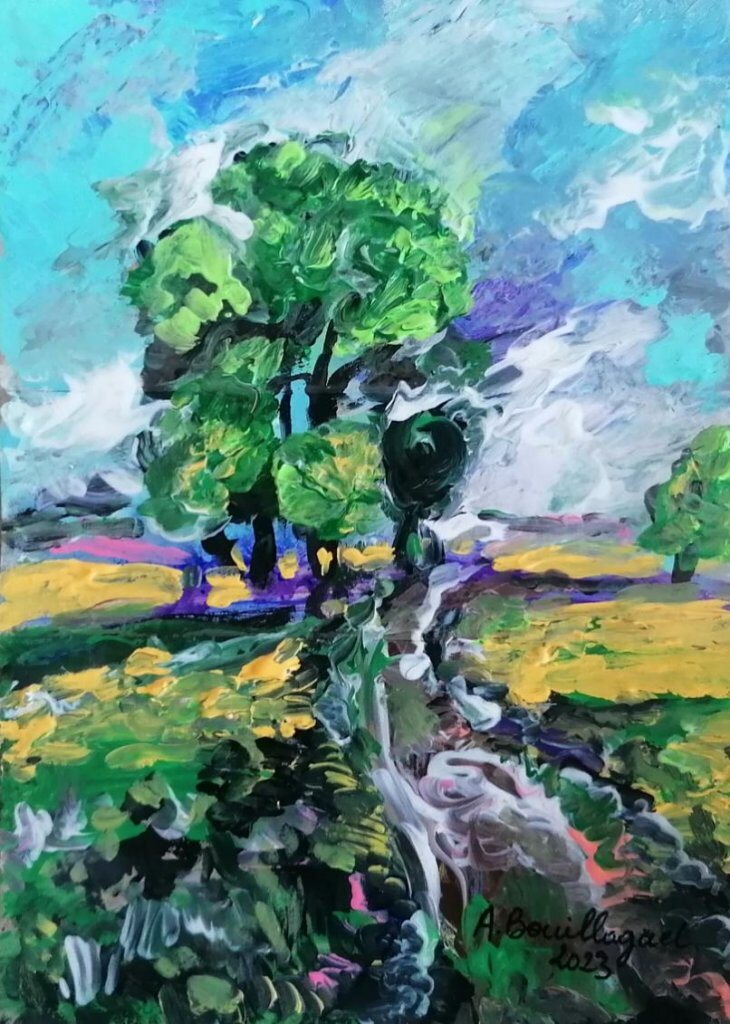 Chênes dans l'orage, 13 × 18 cm — peinture d’Alain Bouillaguet