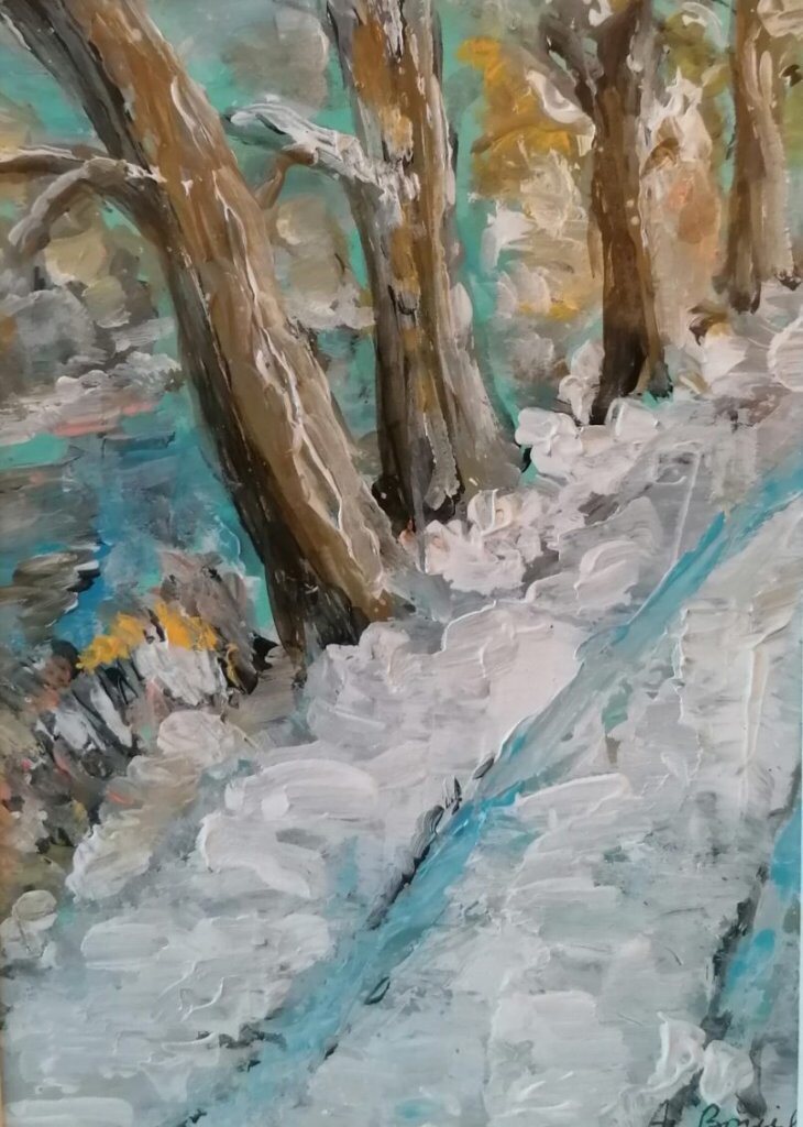 Bord de Corrèze, 24 × 18 cm — peinture d’Alain Bouillaguet