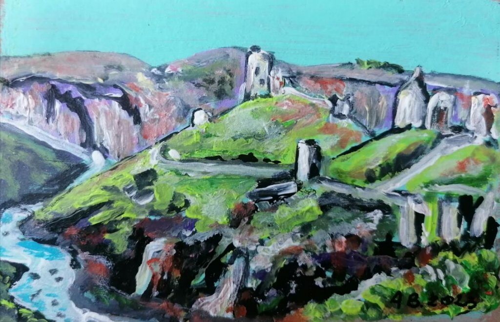 Ruines de Crozant, 13 × 18 cm — peinture d’Alain Bouillaguet